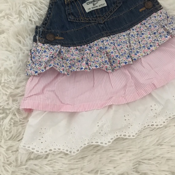 🎀 Oshkosh Baby Girl Ruffled Overall Denim Dress🎀 - Picture 2 of 4